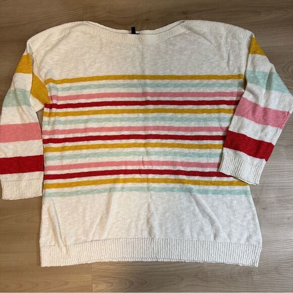 Talbots Plus Women's Striped Crew Neck Sweater 2X White‎ Multicolor Cotton Blend - Picture 2 of 7